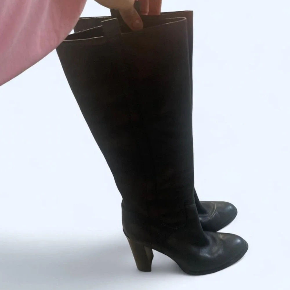 Michael Kors black‎ leather knee high pull on boots block heel size 8.5